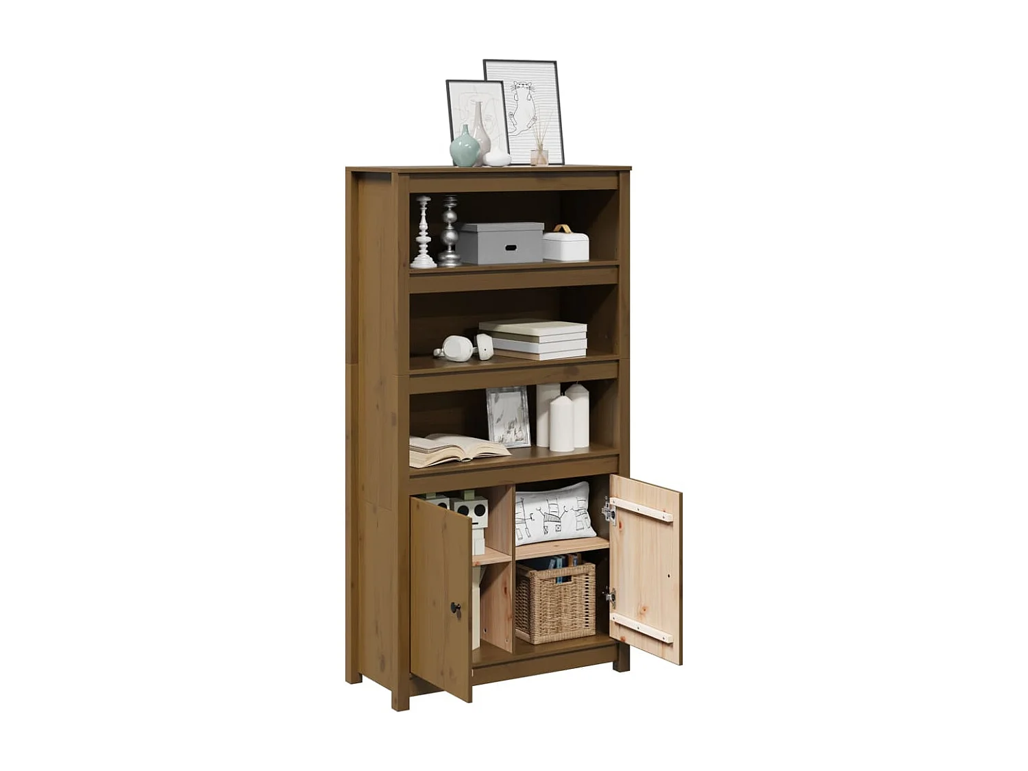 Buffet haut Marron miel 80x35x154 cm Bois massif de pin