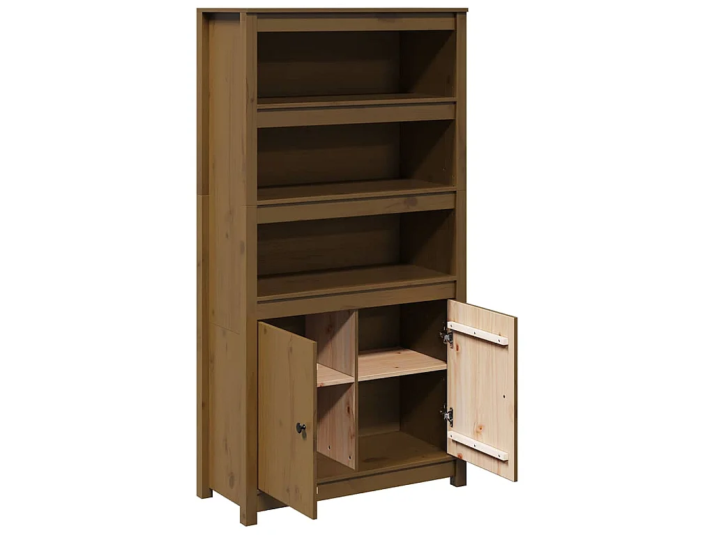 Aparador alto madera maciza de pino marrón miel 80x35x154 cm
