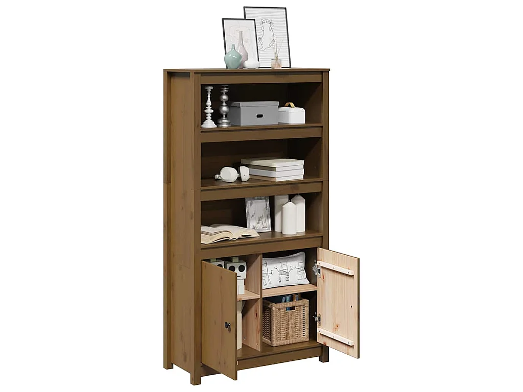 Aparador alto madera maciza de pino marrón miel 80x35x154 cm