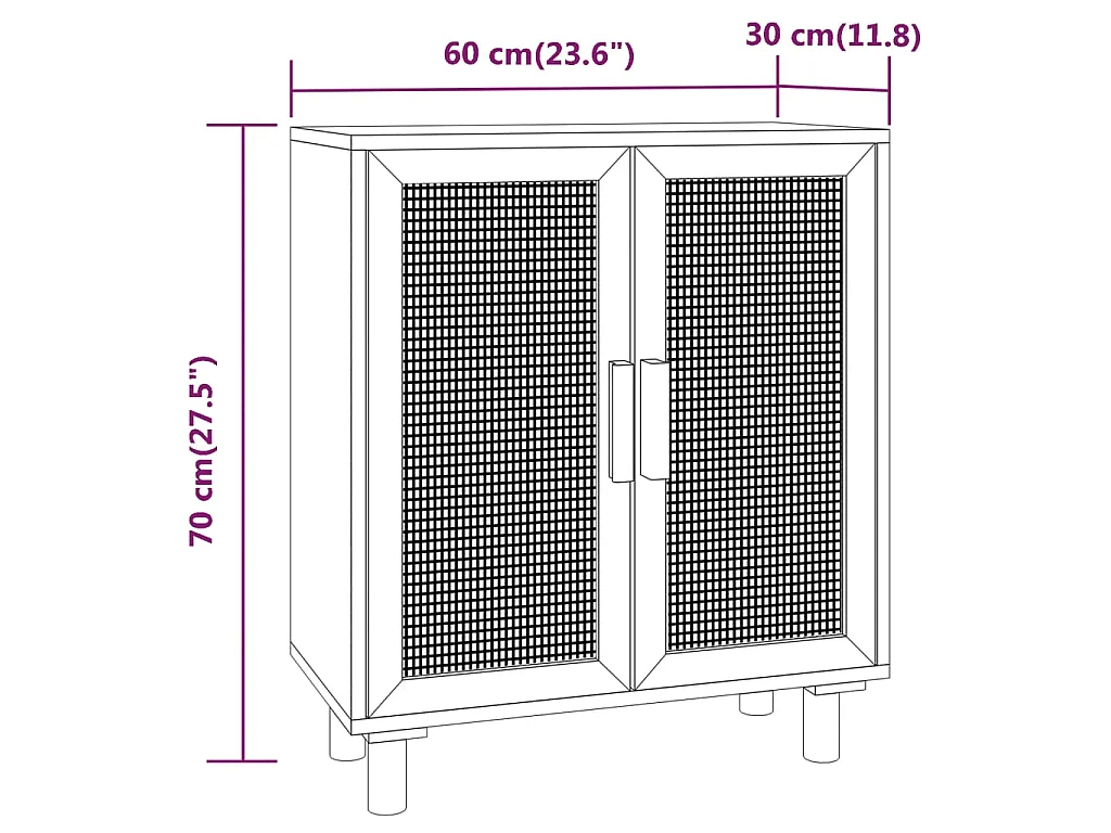 Dressoir 60x30x70 cm massief grenenhout en rattan bruin