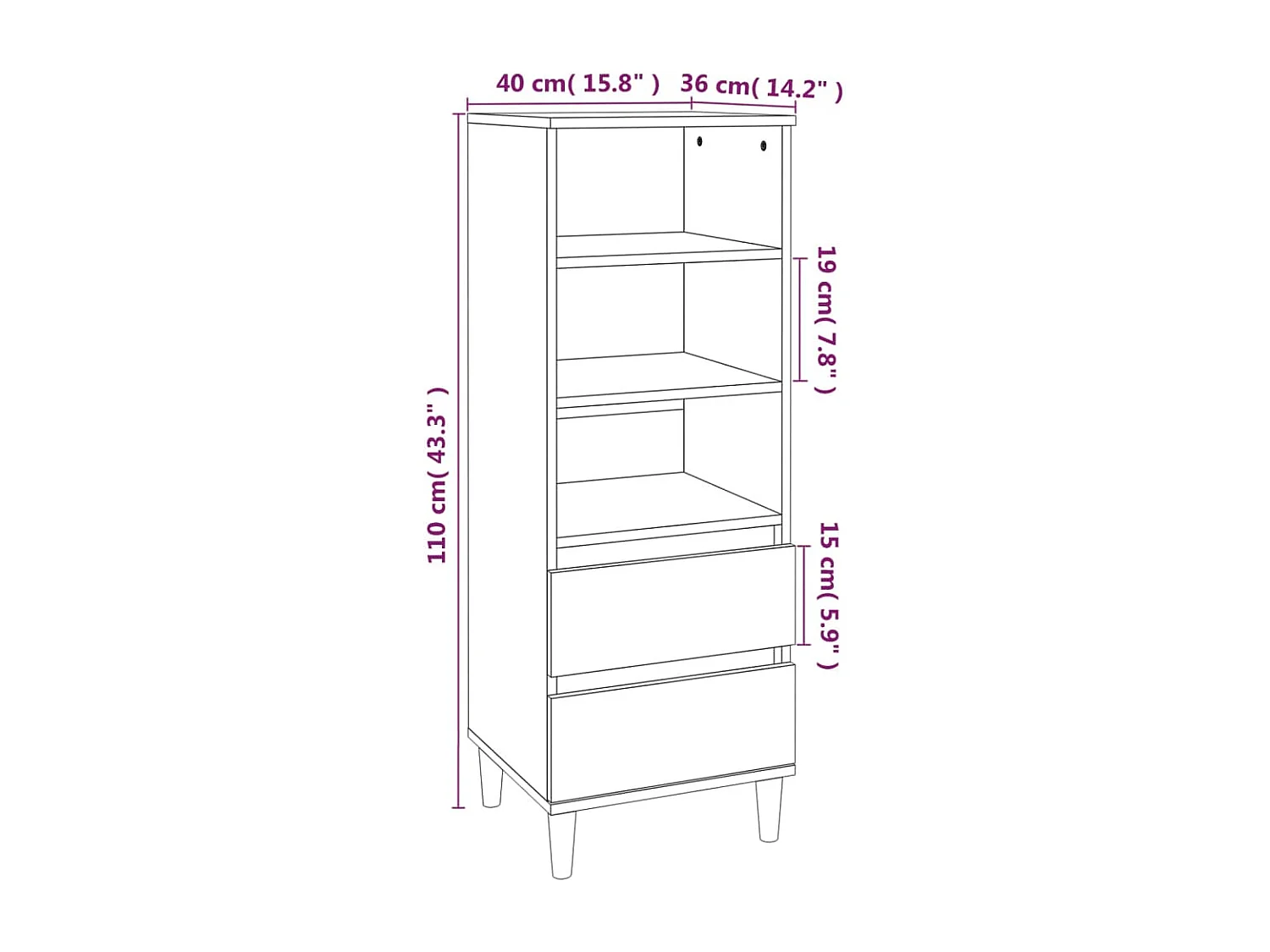 Buffet haut Chêne marron 40x36x110 cm Bois d'ingénierie