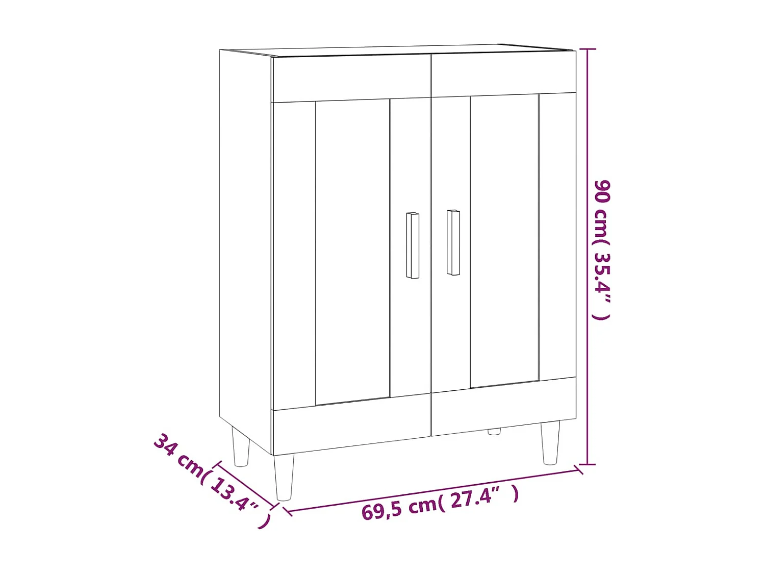 Dressoir 69,5x34x90 cm bewerkt hout zwart