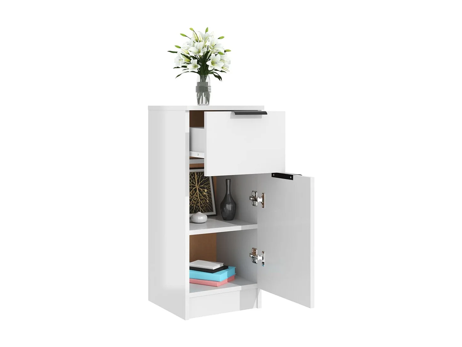Buffet Blanc brillant 30x30x70 cm Bois d'ingénierie