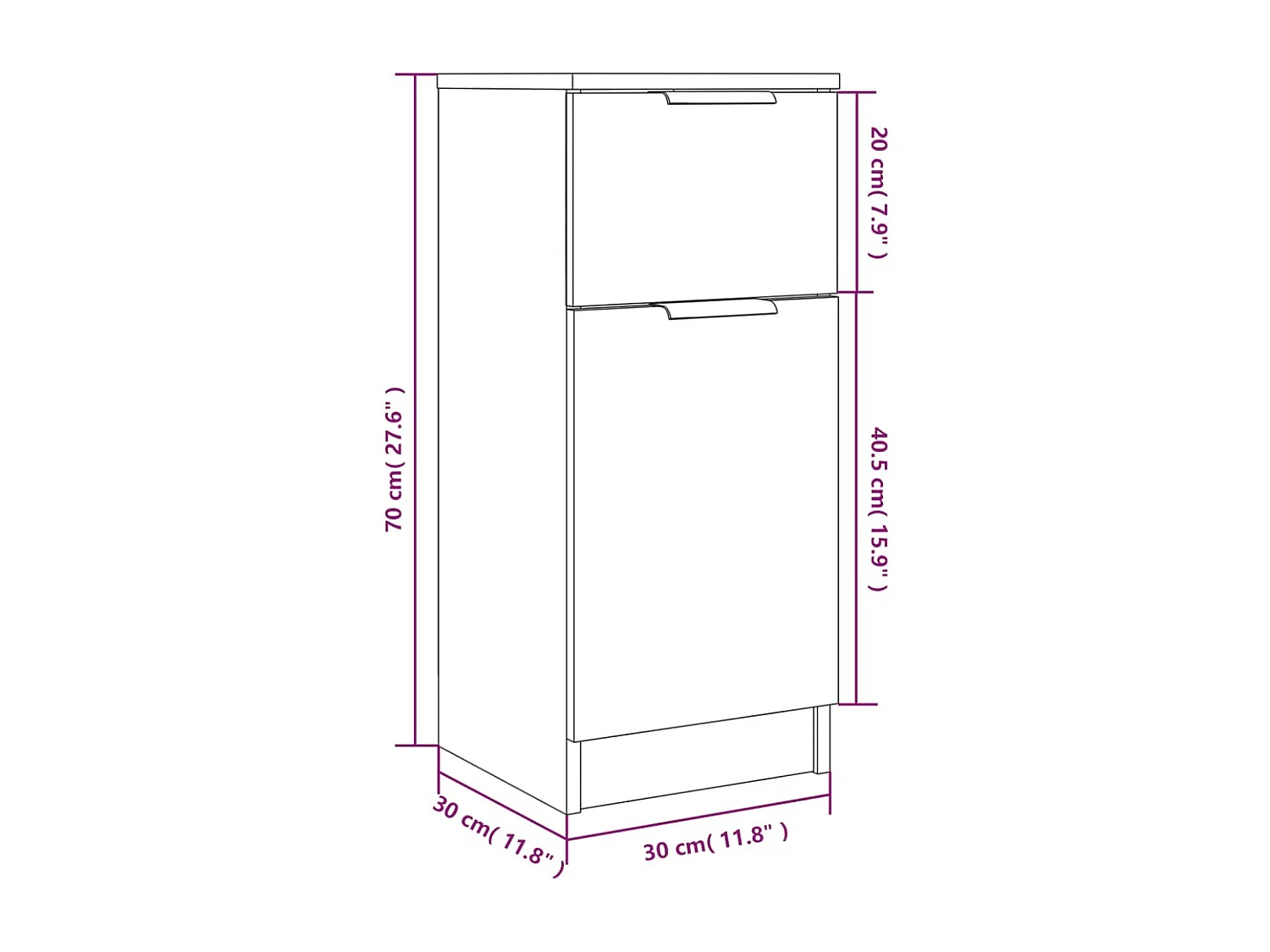 Buffet Blanc brillant 30x30x70 cm Bois d'ingénierie