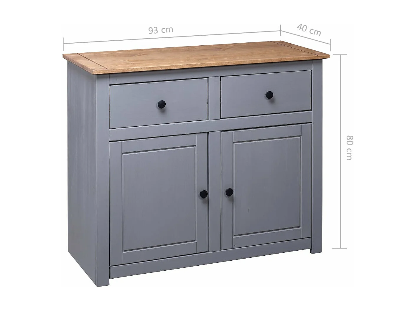 Sideboard Grau 93x40x80 cm Kiefernholz Panama