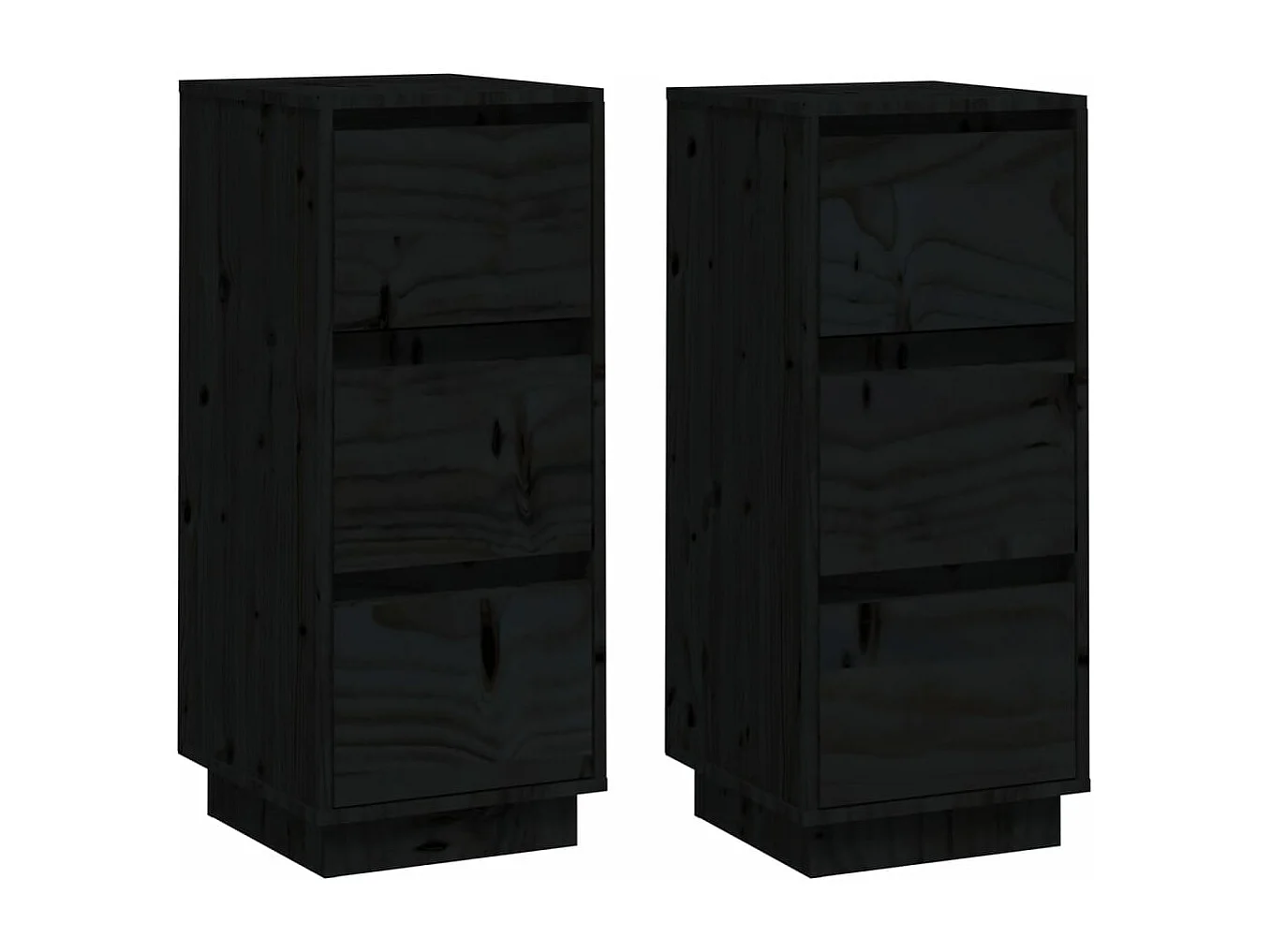 Buffets 2 pcs Noir 32x34x75 cm Bois massif de pin