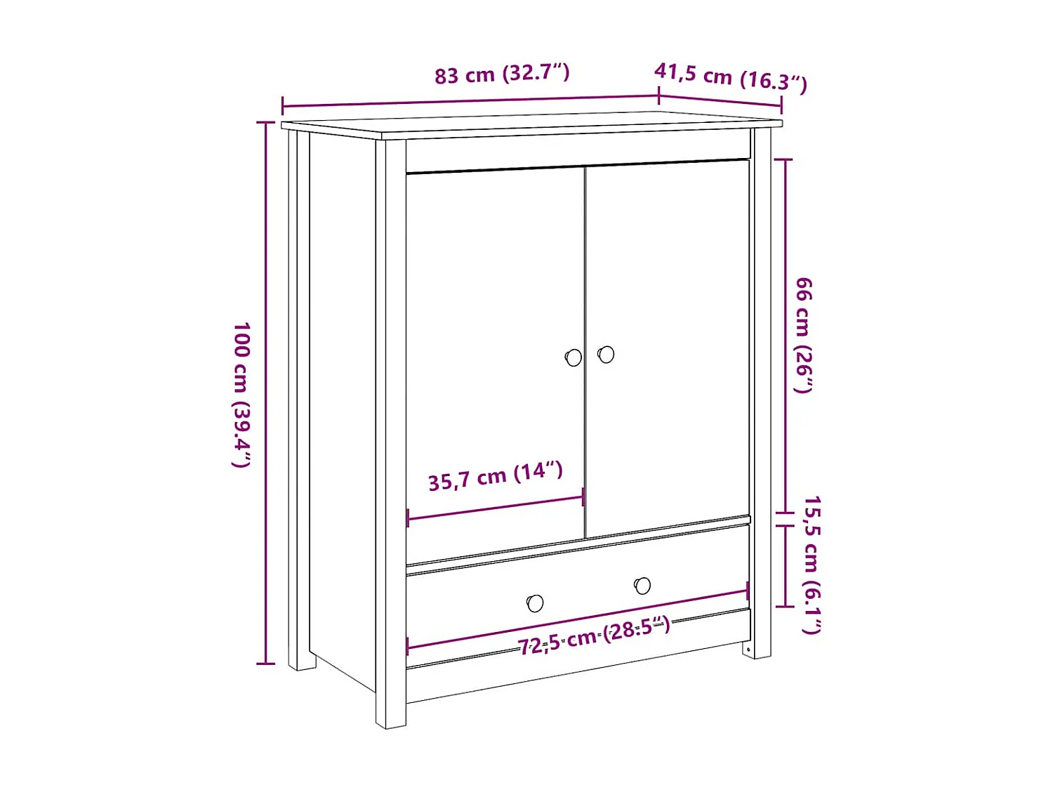 Hoge kast 83x41,5x100 cm massief grenenhout honingbruin