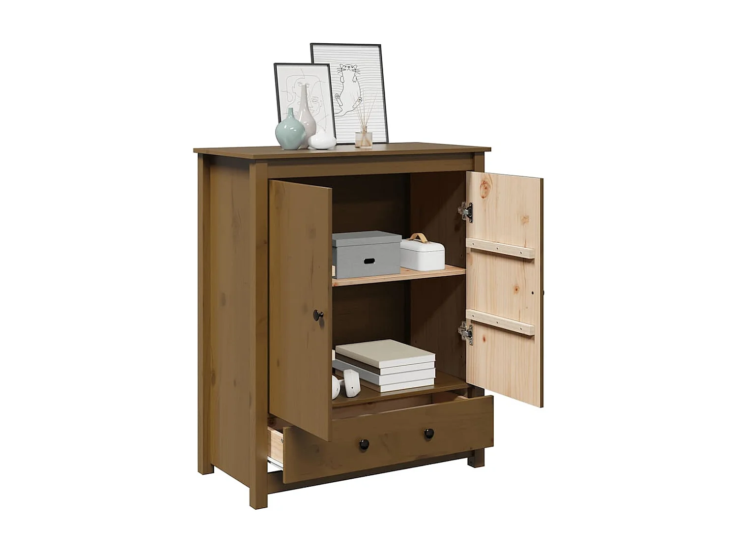 Hoge kast 83x41,5x100 cm massief grenenhout honingbruin