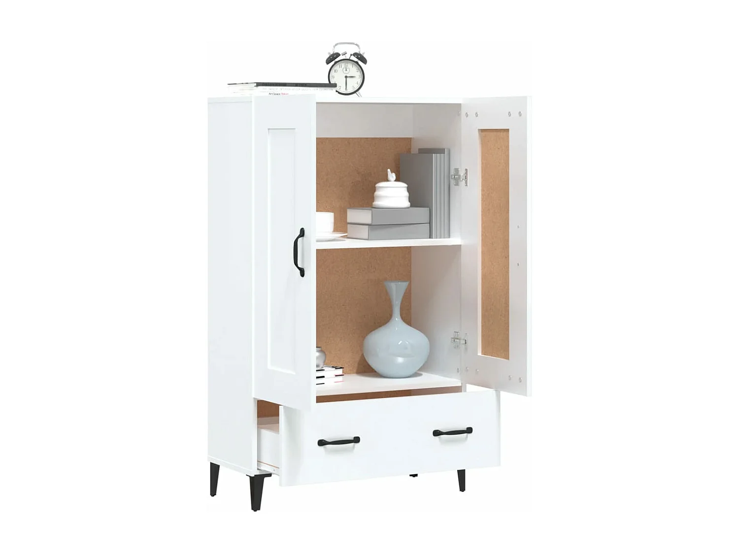 Aparador de madera contrachapada blanco brillante 70x31x115cm