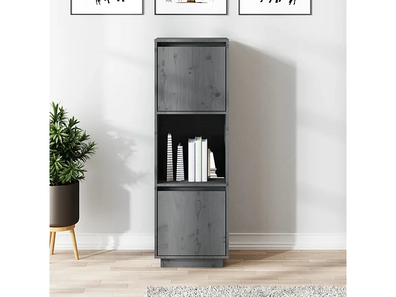 Highboard Grau 38x35x117 cm Massivholz Kiefer