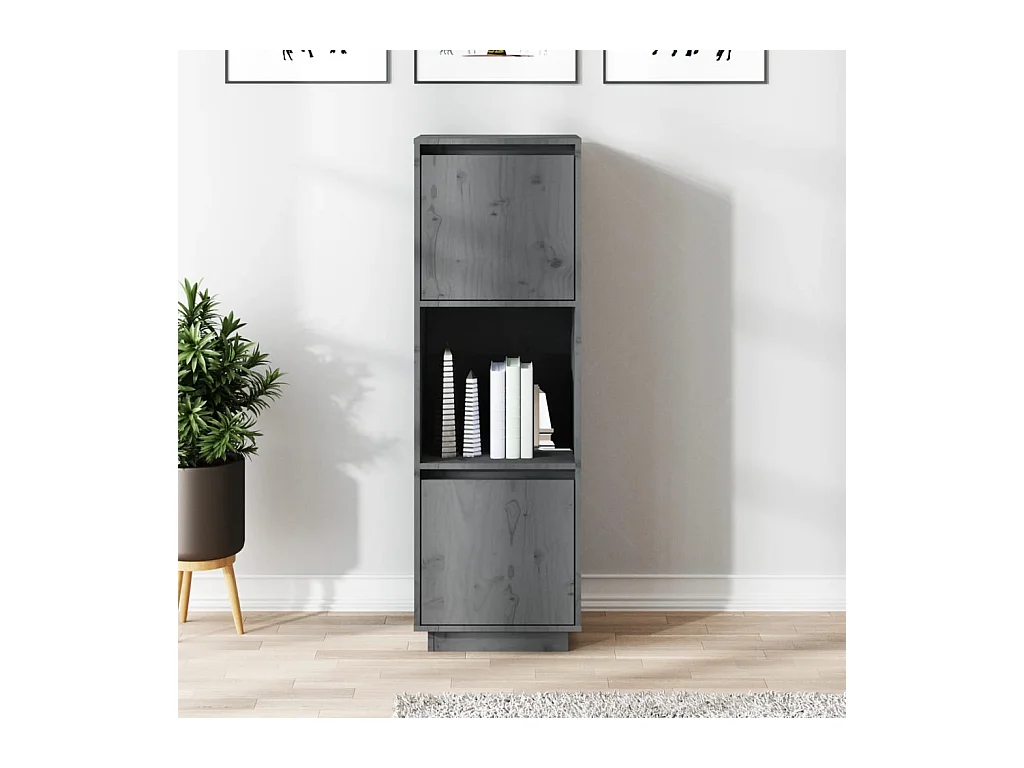 Hoge kast 38x35x117 cm massief grenenhout grijs
