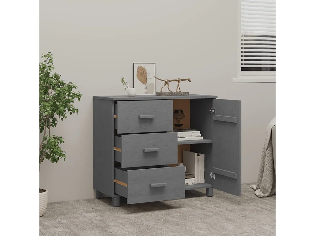 Credenza HAMAR Grigio Scuro 90x40x80 cm Legno Massello di Pino