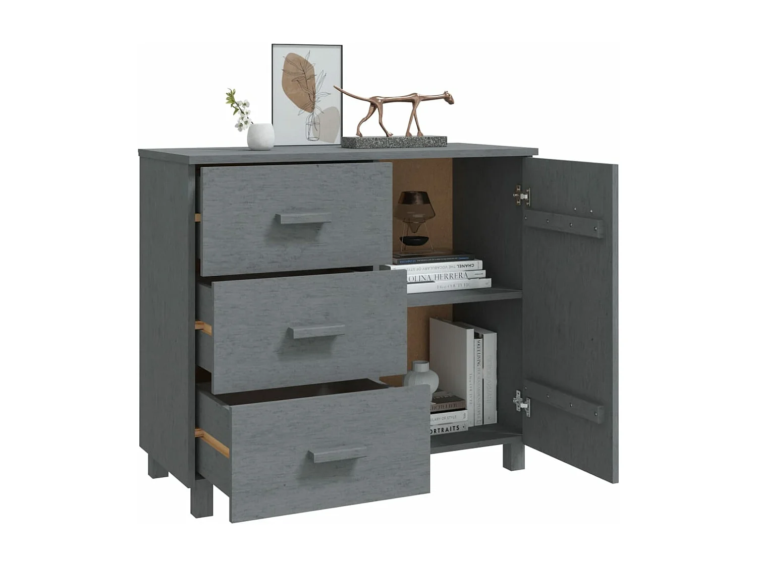 Buffet HAMAR Gris foncé 90x40x80 cm Bois massif de pin