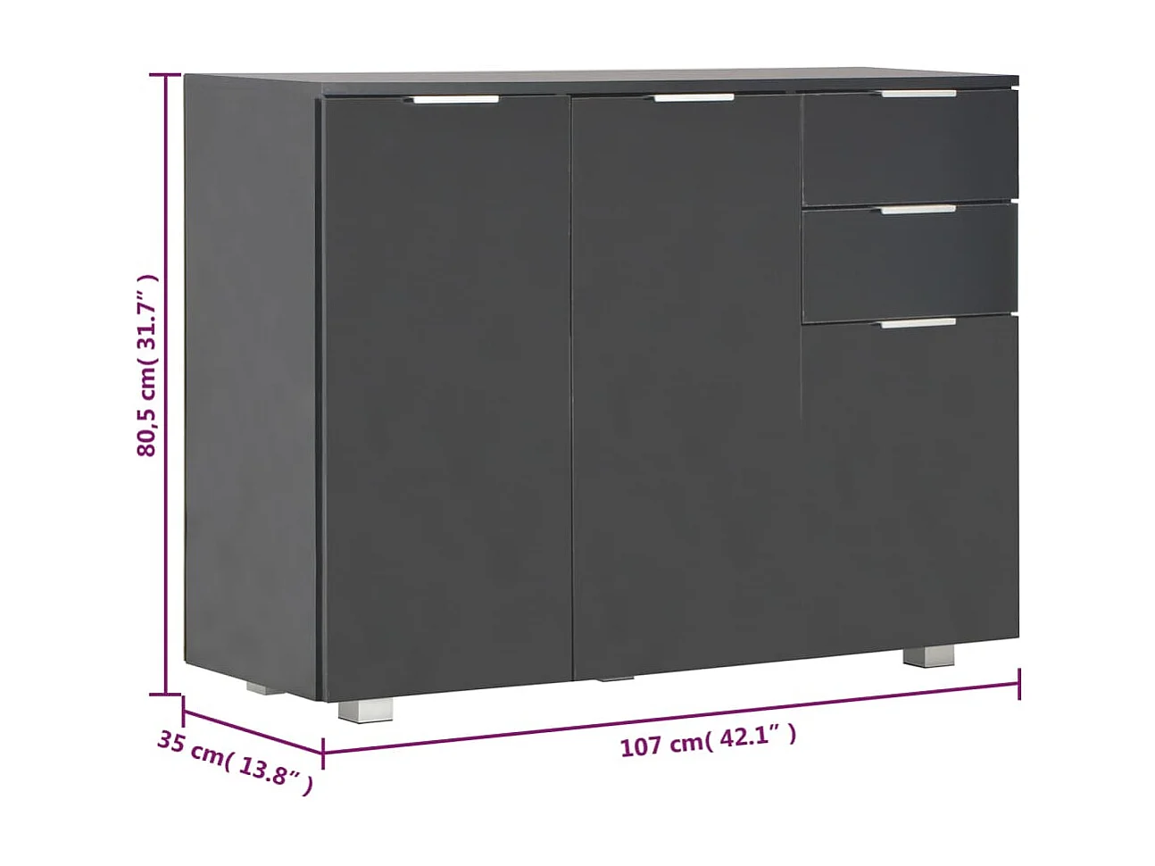 Dressoir 107x35x80,5 cm hoogglans zwart