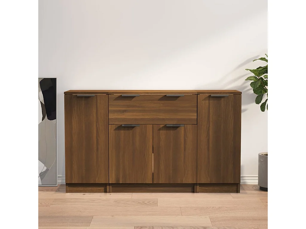 Buffets 3 pcs Chêne marron Bois d'ingénierie