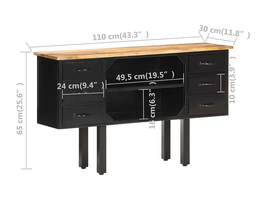 Sideboard 110x30x65 cm Raues Mango-Massivholz und Stahl