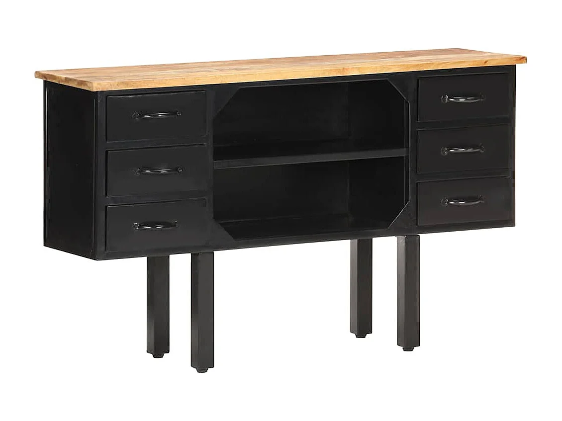 Sideboard 110x30x65 cm Raues Mango-Massivholz und Stahl