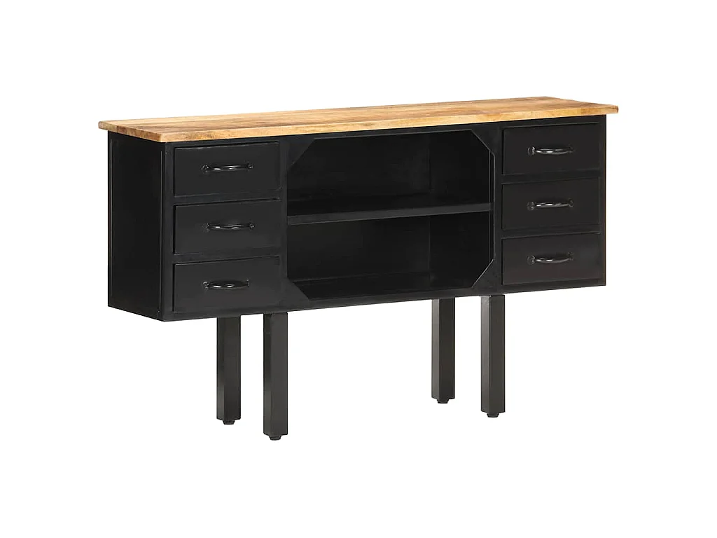 Buffet 110x30x65 cm Bois de manguier massif brut et acier