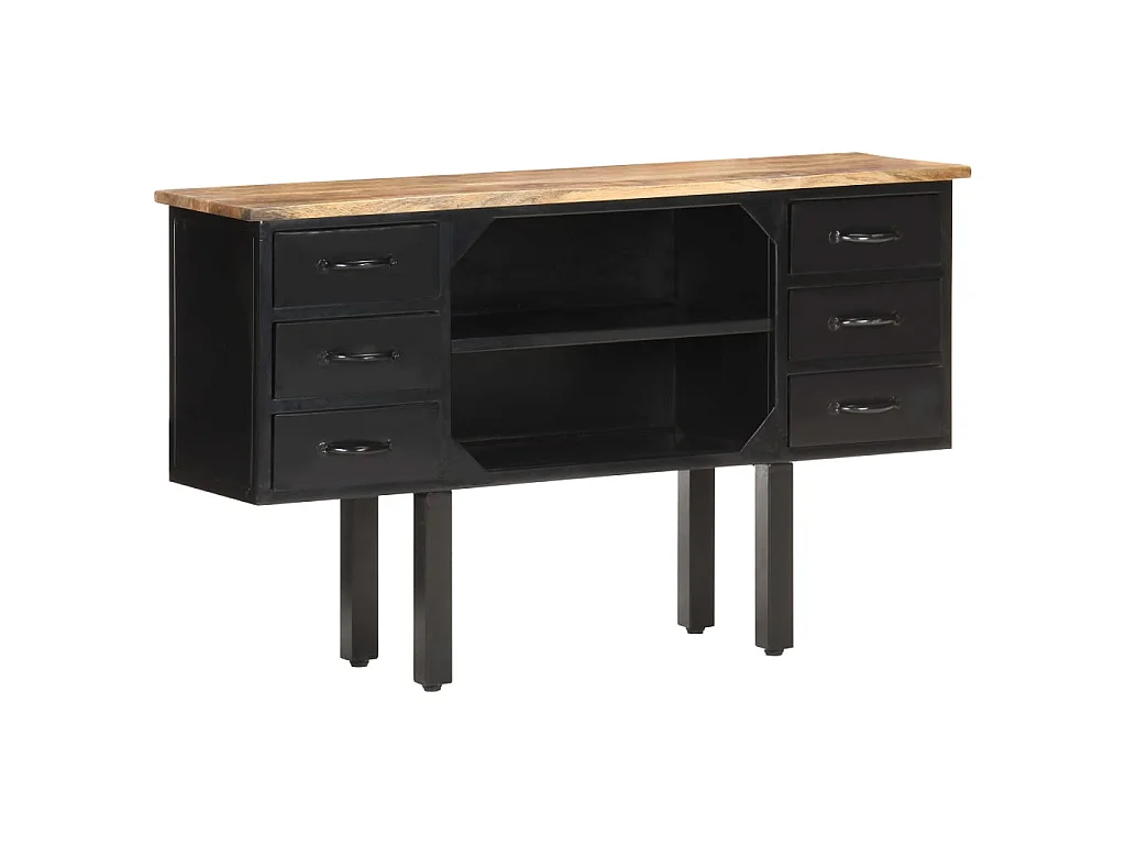 Buffet 110x30x65 cm Bois de manguier massif brut et acier