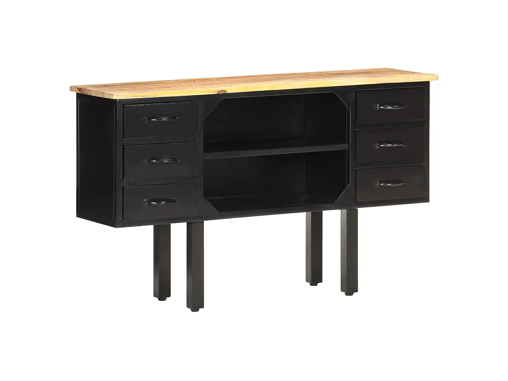 Buffet 110x30x65 cm Bois de manguier massif brut et acier