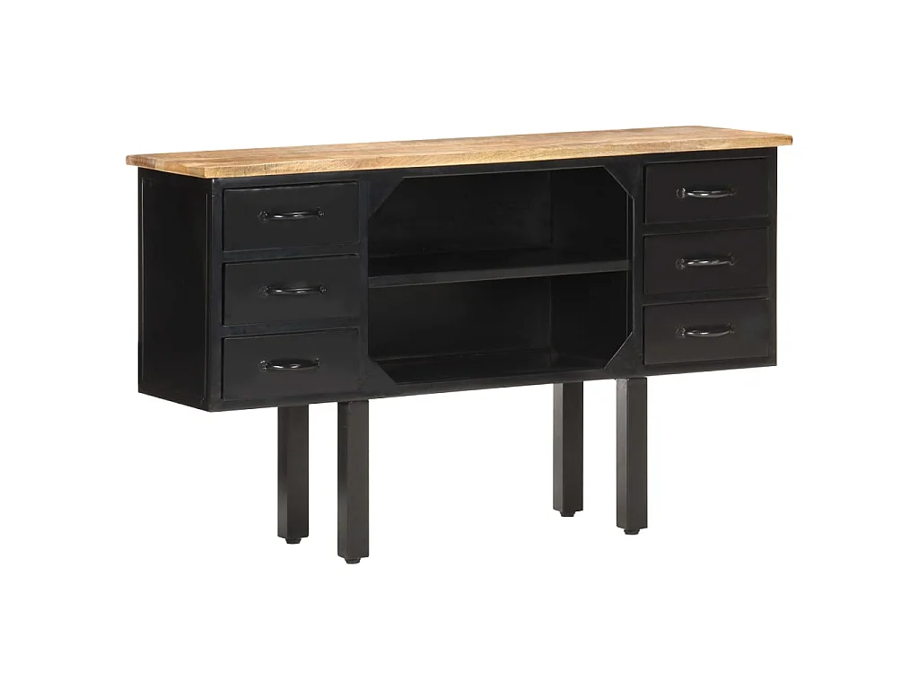 Buffet 110x30x65 cm Bois de manguier massif brut et acier