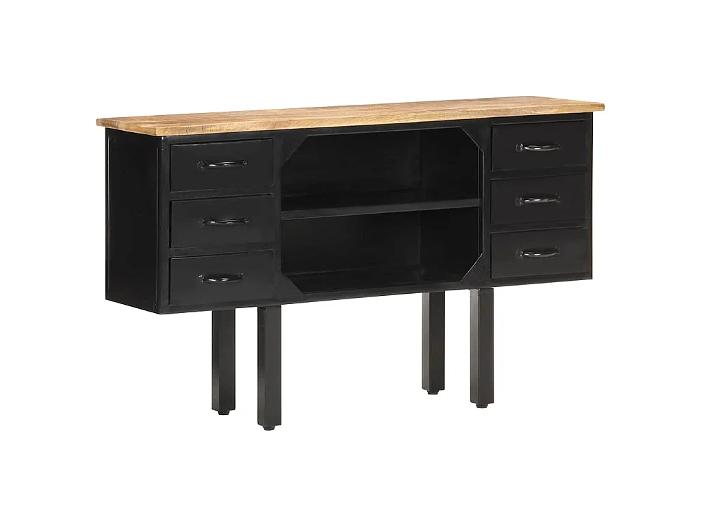 Buffet 110x30x65 cm Bois de manguier massif brut et acier