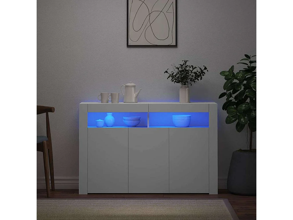 Buffet avec lumières LED Blanc 115,5x30x75 cm