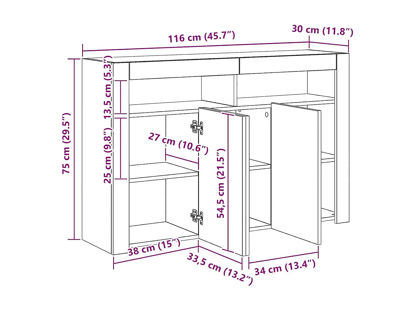 Buffet avec lumières LED Blanc 115,5x30x75 cm