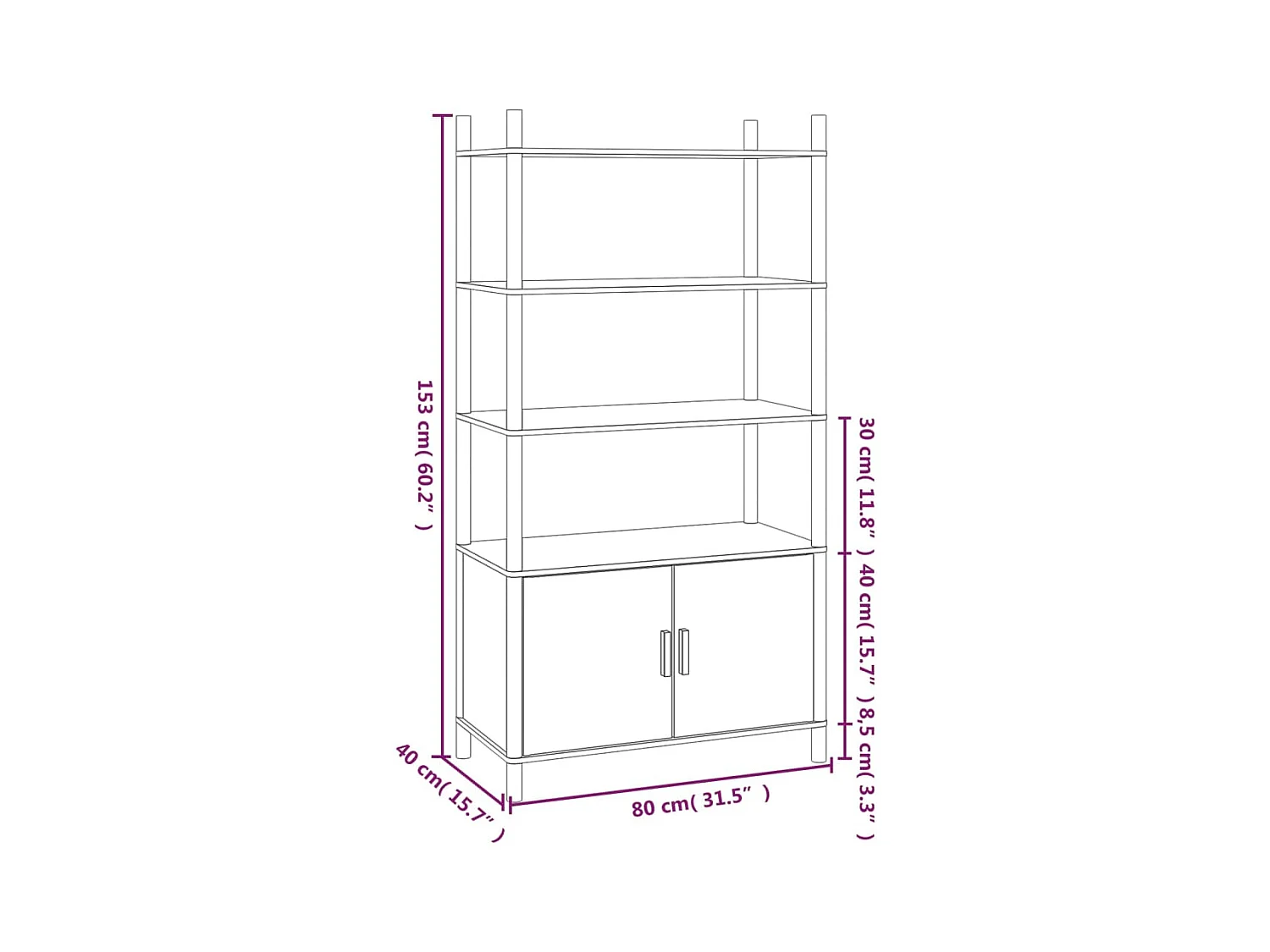 Buffet haut Noir 80x40x153 cm Bois d'ingénierie