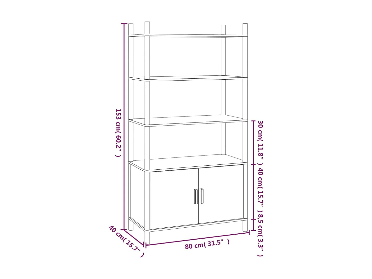 Hoge kast 80x40x153 cm bewerkt hout zwart