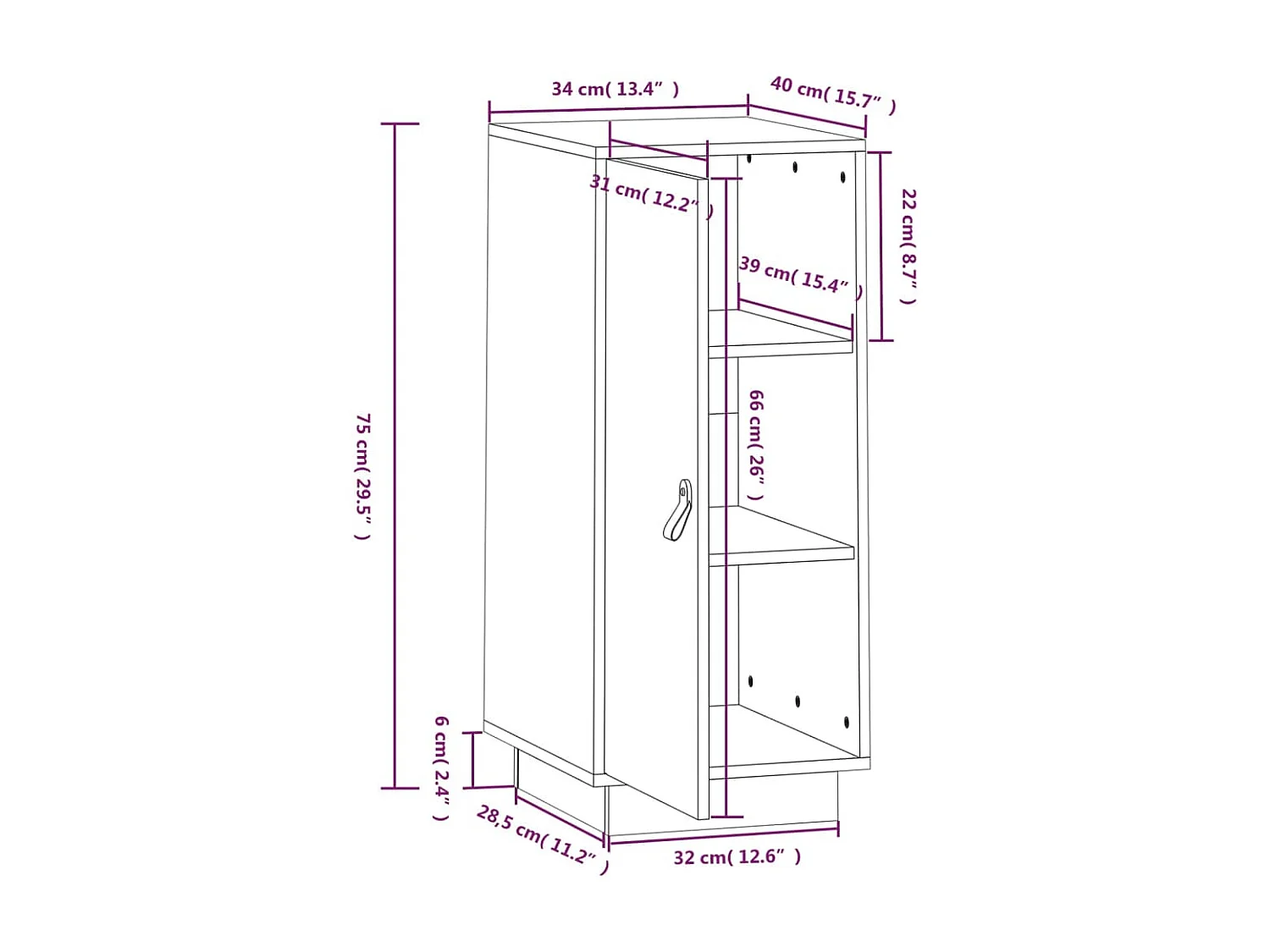 Buffet Gris 34x40x75 cm Bois massif de pin