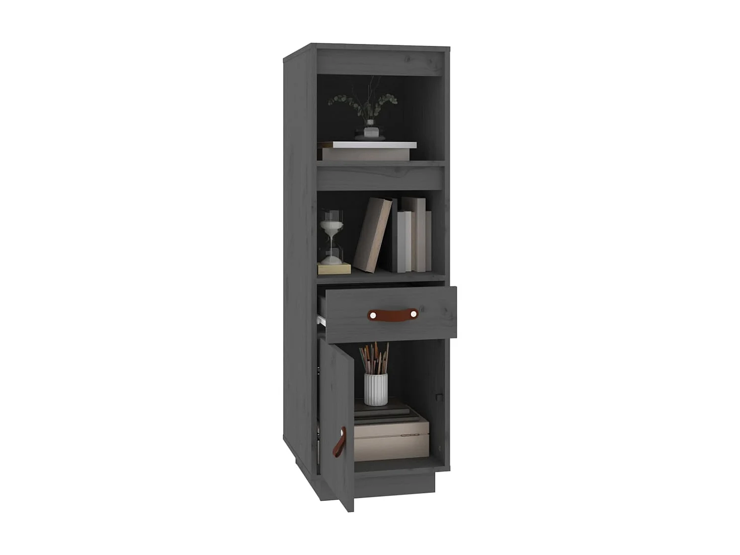 Hoge kast 34x40x108,5 cm massief grenenhout grijs