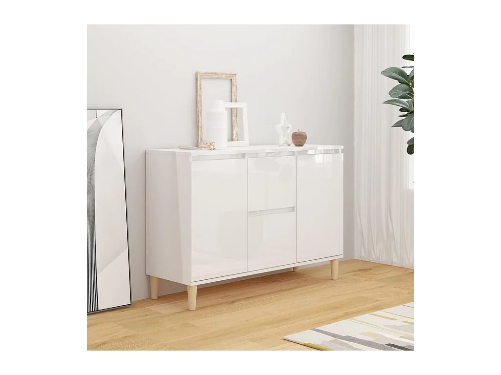 Credenza Bianco Lucido 101x35x70 cm in Legno Multistrato