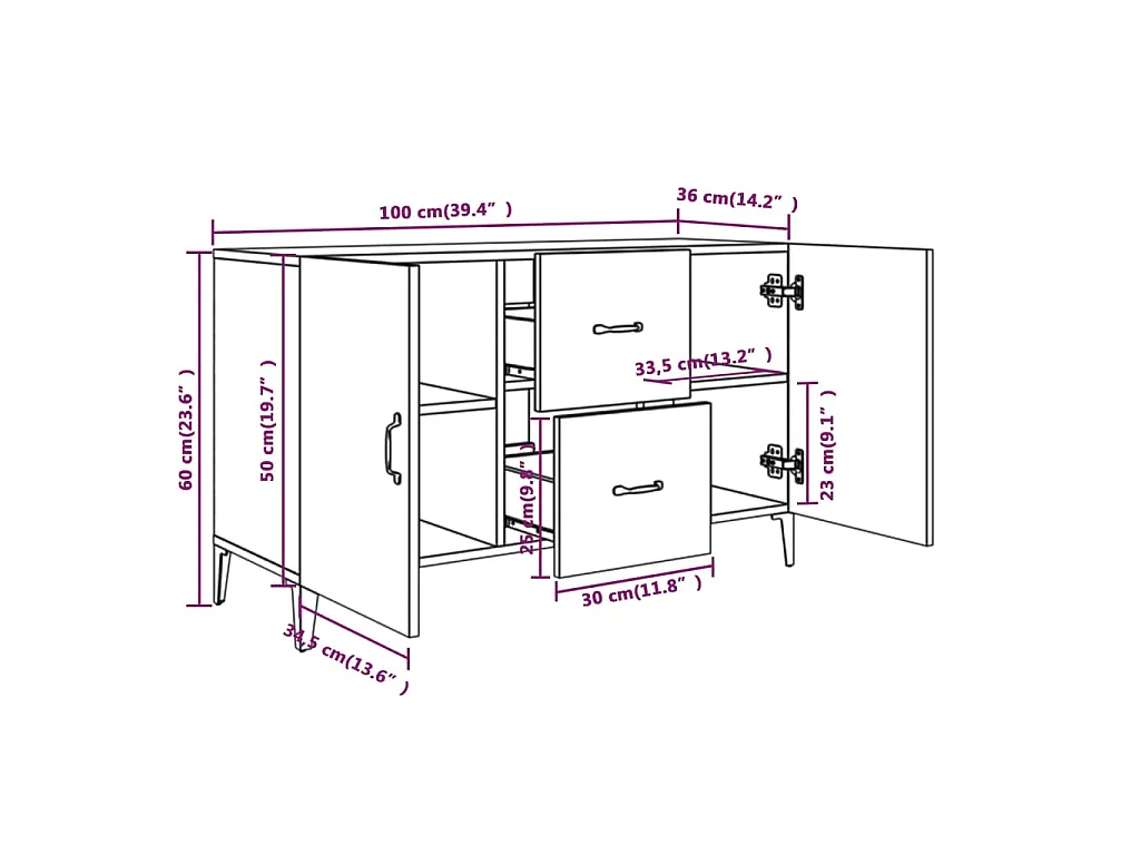 Dressoir 100x36x60 cm bewerkt hout zwart
