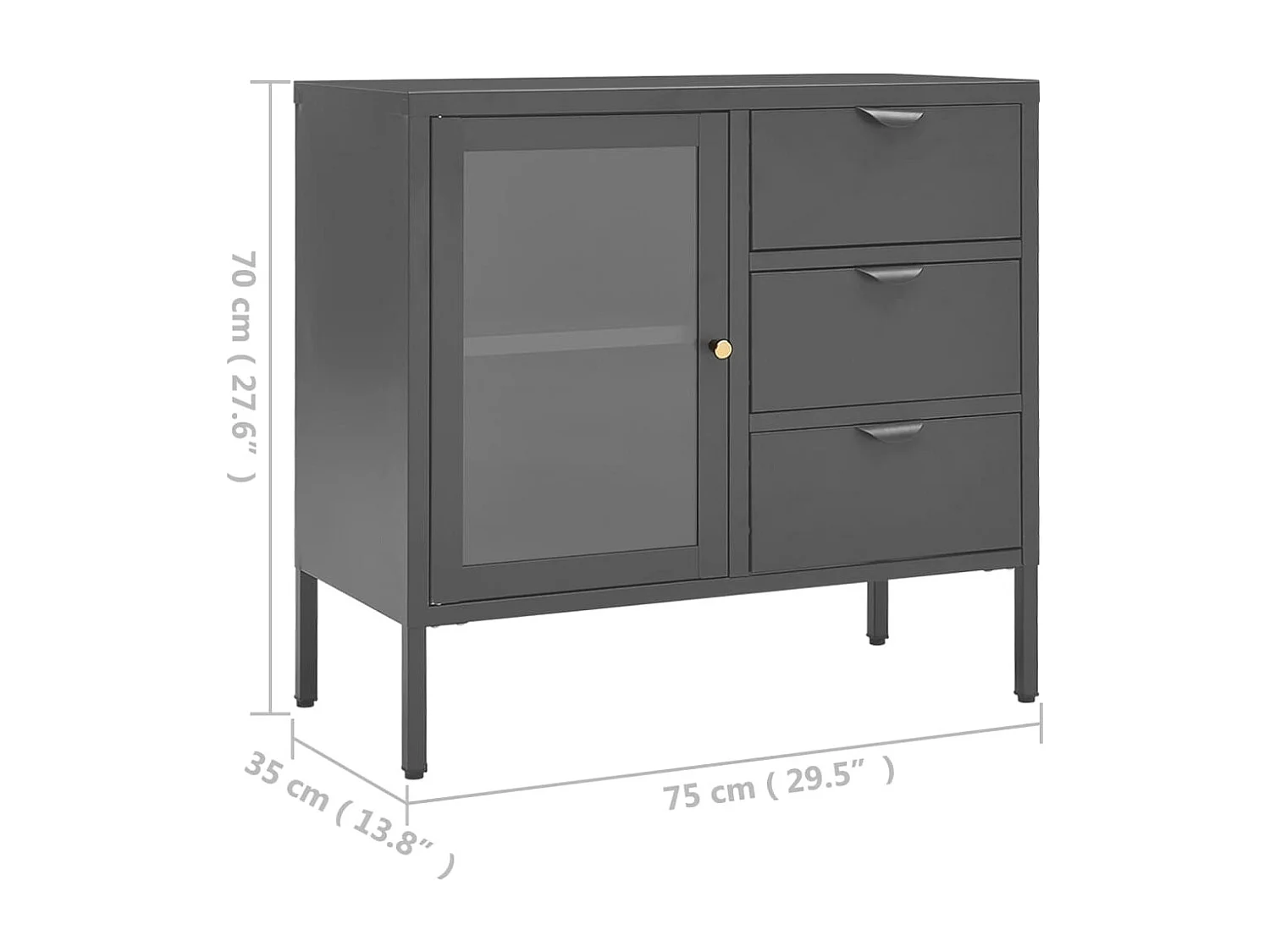 Buffet Anthracite 75x35x70 cm Acier et verre trempé