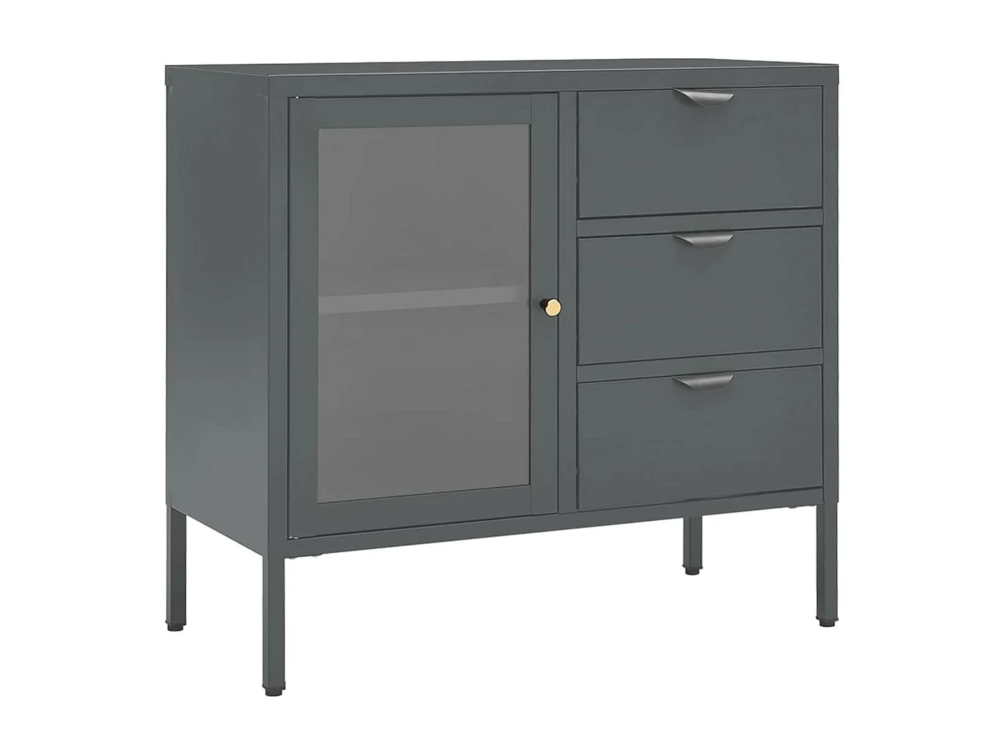 Dressoir 75x35x70 cm staal en gehard glas antracietkleurig