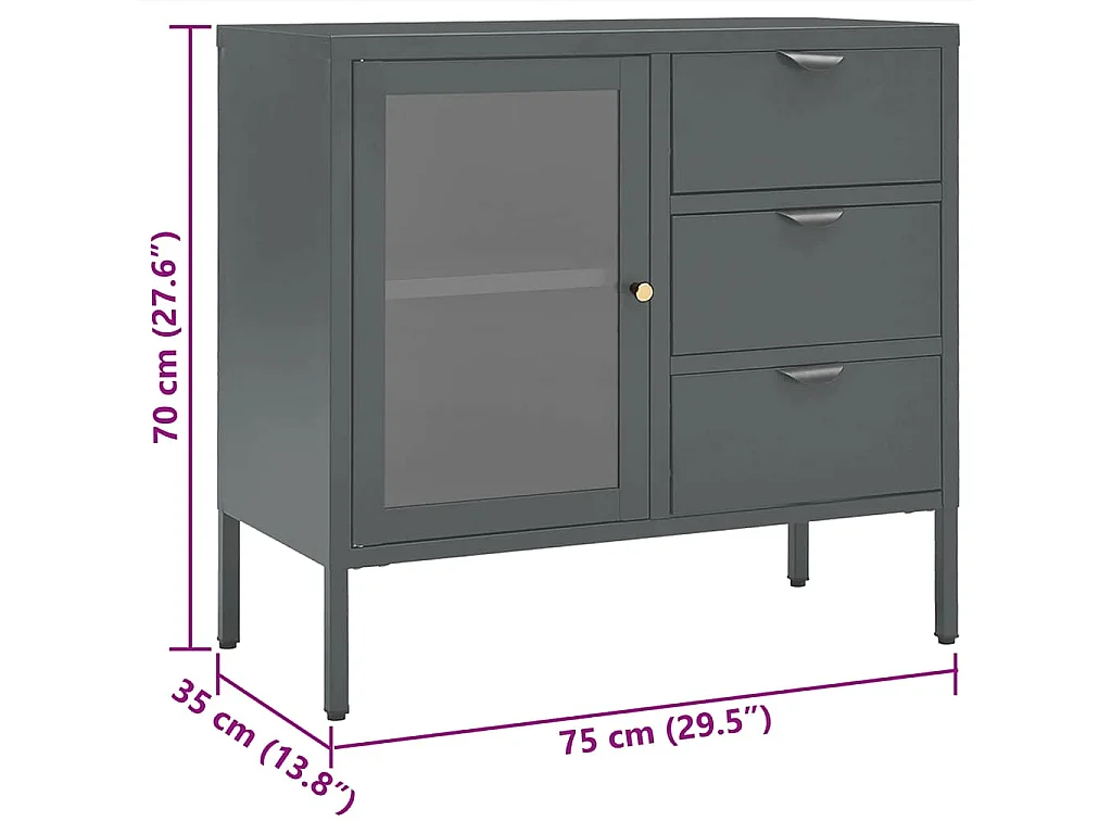Dressoir 75x35x70 cm staal en gehard glas antracietkleurig