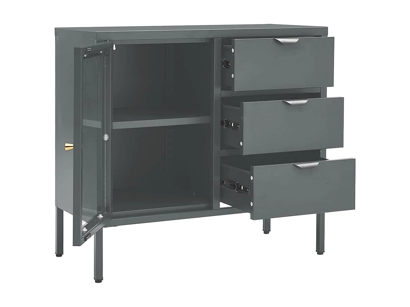 Dressoir 75x35x70 cm staal en gehard glas antracietkleurig