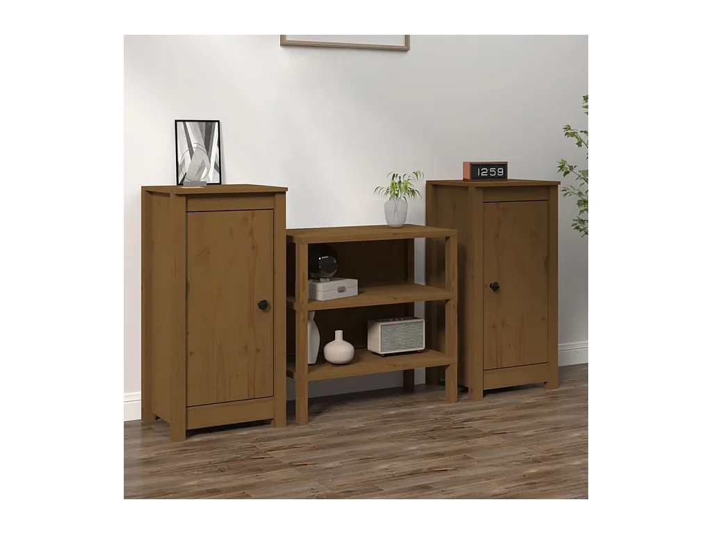 Credenze 2 pz Ambra 39x35x80 cm in Legno Massello di Pino