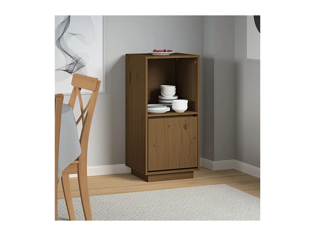 Aparador de madera maciza de pino marrón miel 38x35x80 cm