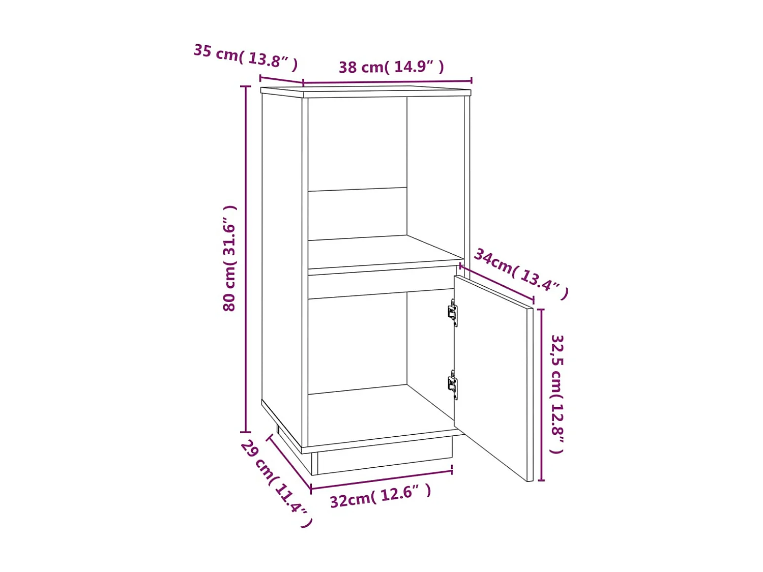 Buffet marron miel 38x35x80 cm bois massif de pin