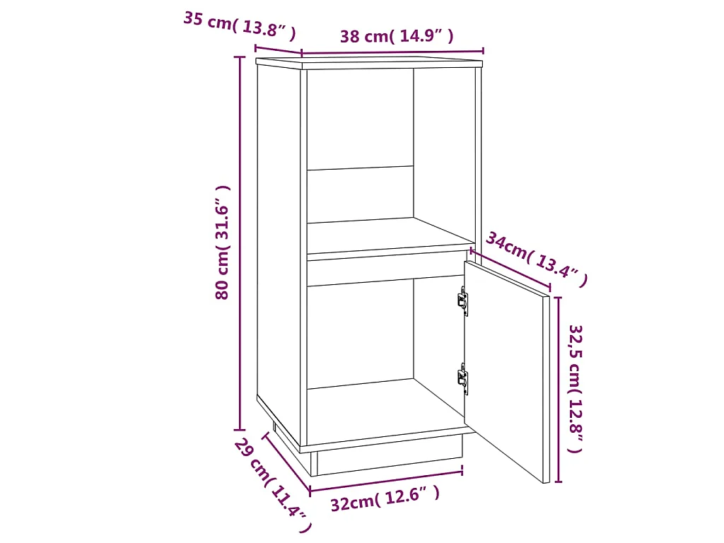 Buffet marron miel 38x35x80 cm bois massif de pin