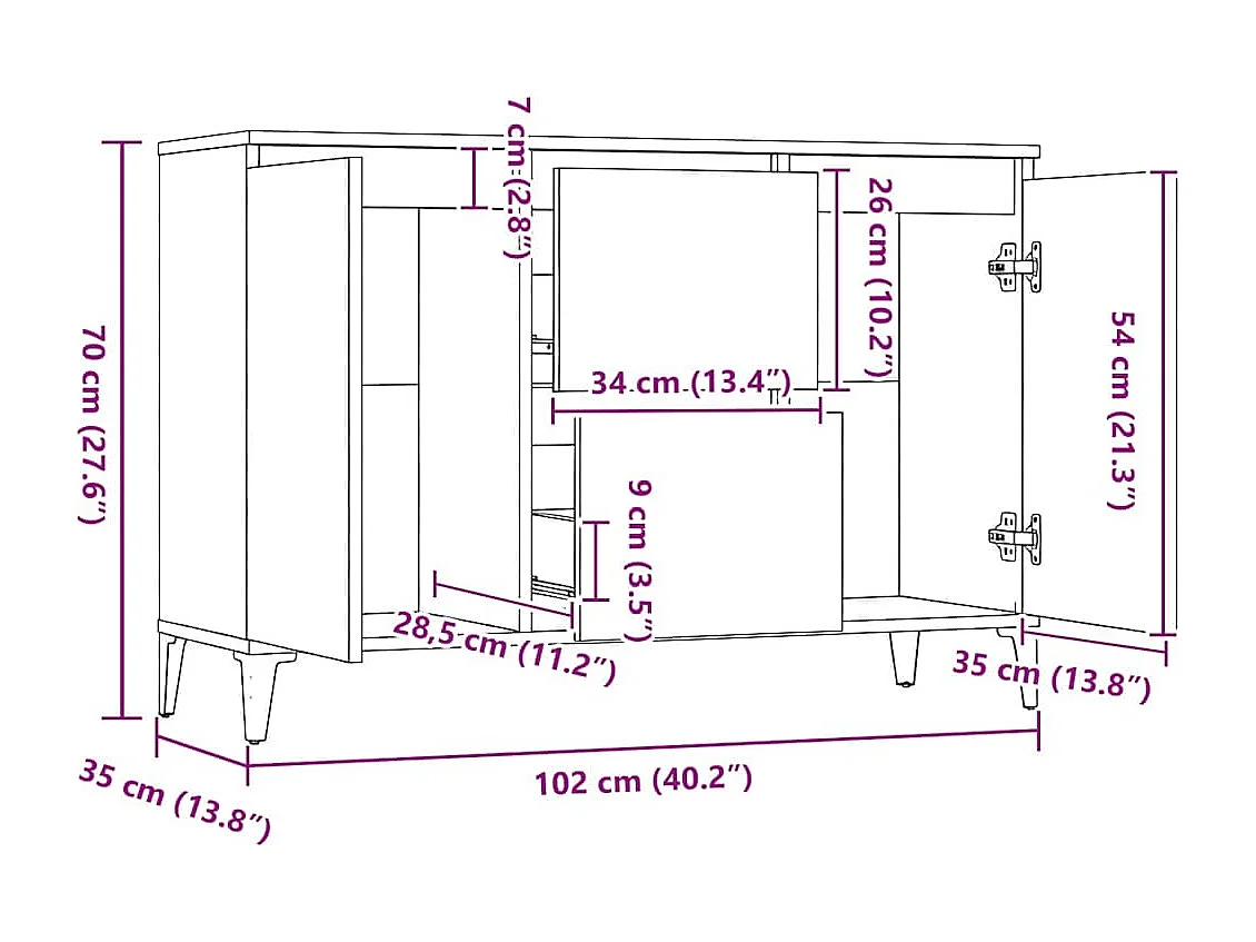 Sideboard Grau Sonoma 102x35x70 cm Holzwerkstoff