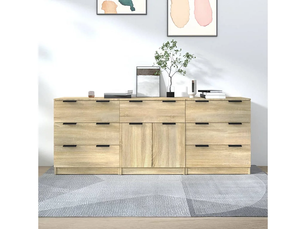 Buffets 3 pcs Chêne sonoma Bois d'ingénierie