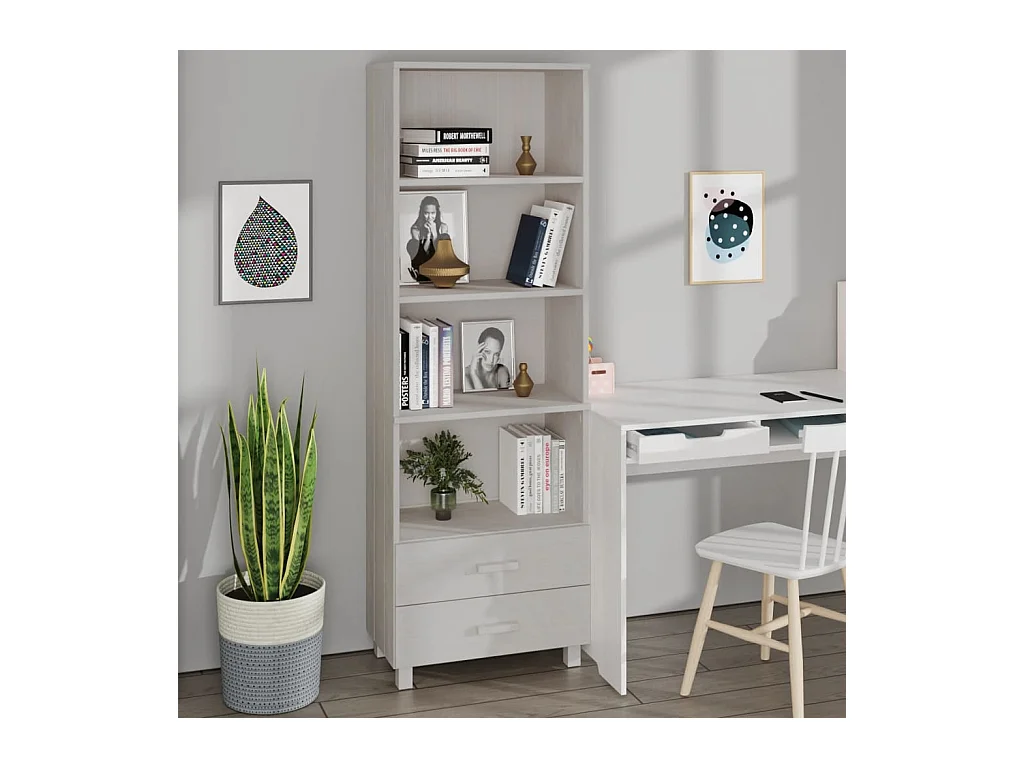 Highboard HAMAR Weiß 60x35x180 cm Massivholz Kiefer