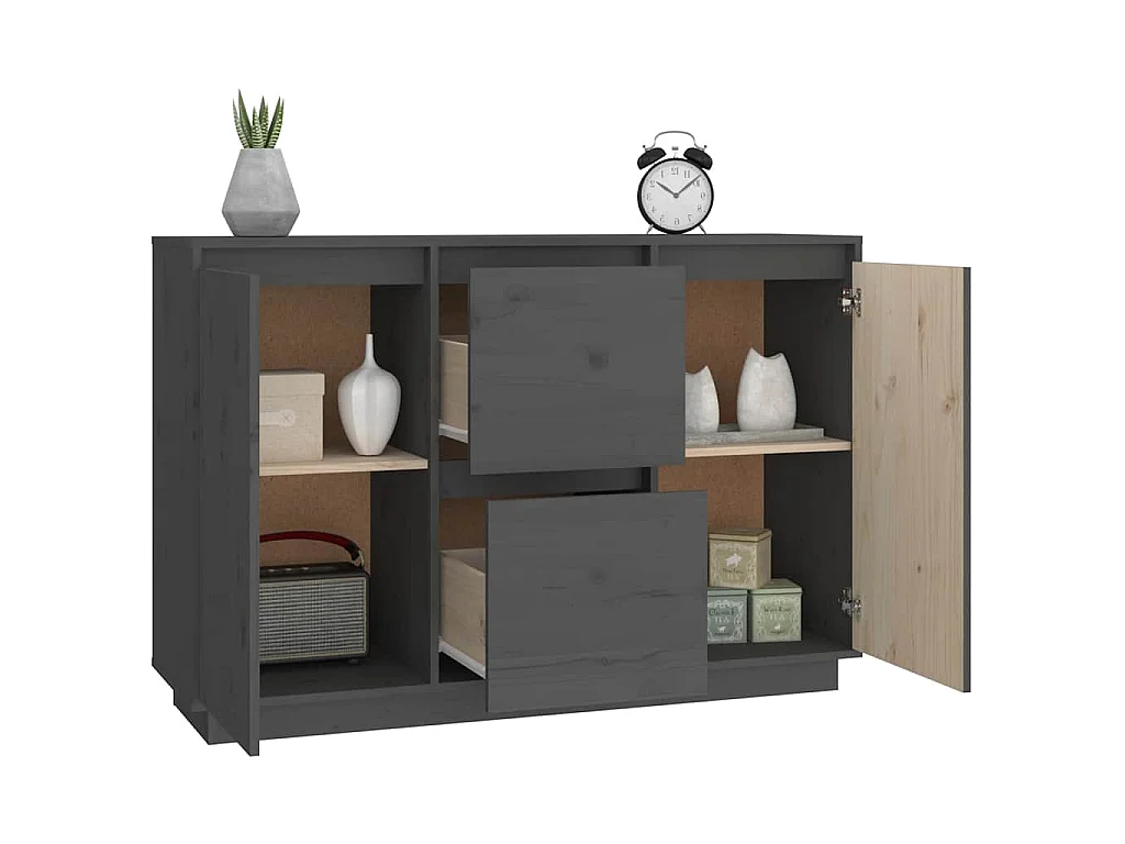 Buffet Gris 111x34x75 cm Bois massif de pin