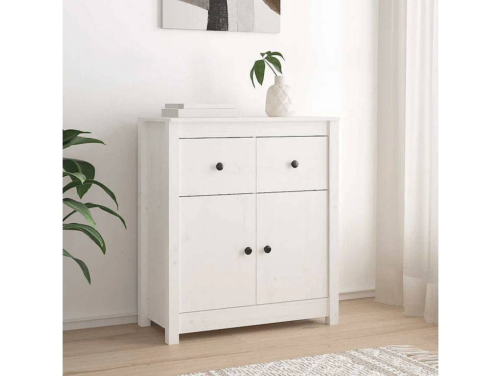 Credenza Bianca 70x35x80 cm in Legno Massello di Pino