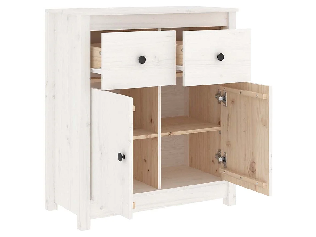 Credenza Bianca 70x35x80 cm in Legno Massello di Pino