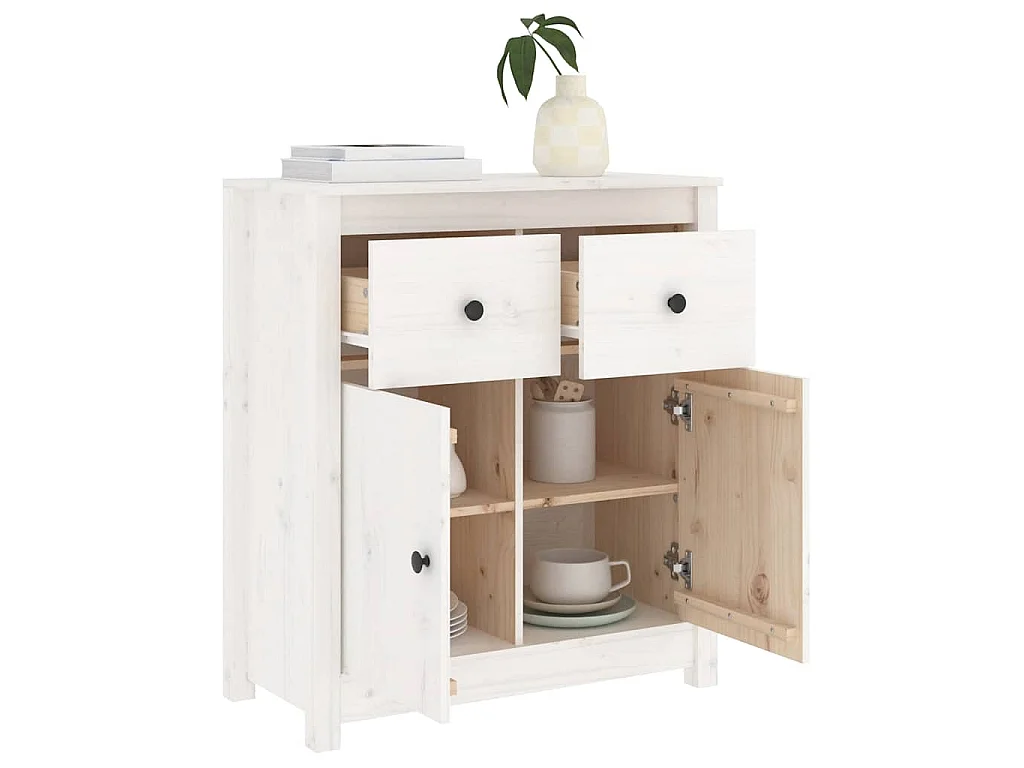 Credenza Bianca 70x35x80 cm in Legno Massello di Pino