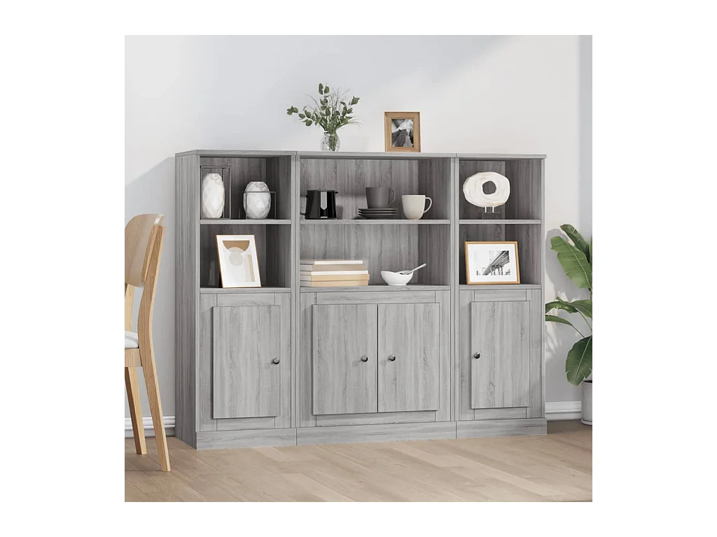Buffets 3 pcs sonoma gris bois d'ingénierie
